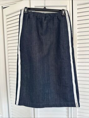 Marni Navy Denim Pencil Skirt with White Side Stripes